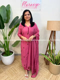 Party wear 3 Piece Set in Mul Chanderi - Pink (4128E) - Pink / M