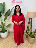 Party wear 3 Piece Set in Mul Chanderi - Red (4128D) - RED / M