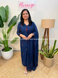 Party wear 3 Piece Set in Mul Chanderi - Teal Blue (4128C) - TEAL BLUE / M