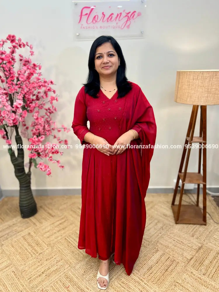 Party Wear 3 Piece Set In Premium Mul-Chanderi - 3777 - Reddish Maroon N ASH / M