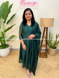 Party wear Anarkali 3 Piece Set In Premium Mul-chanderi - Dark green (4056D) - Dark Green / M