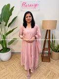 Party wear Anarkali 3 Piece Set In Premium Mul-chanderi - Nude pink (4056C) - Nude Pink / M