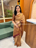 Party Wear Saree in Semi Banarasi Weaving - Chiku (4009A) - CHIKU