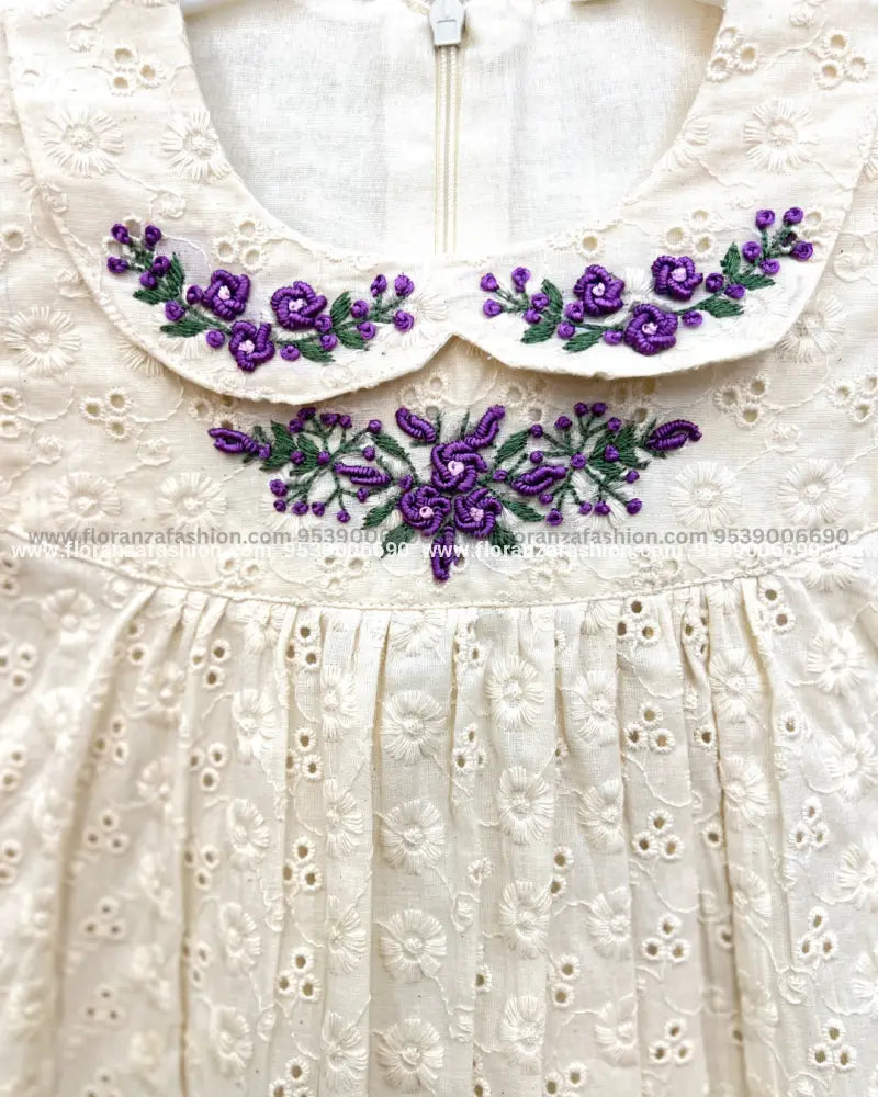 Pre-book- Florista Onam special Kids Frock In Hakoba -Off-White(3878)