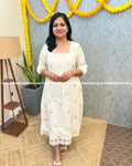 Pre-book- Florista Onam special Kurti In Poly Linen-Off-White(3873A) - Off-White / S