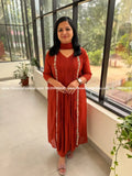 Premium 3 Piece Set In Chanderi - Burnt Orange mix Brown-(4075A) - Burnt Orange / M