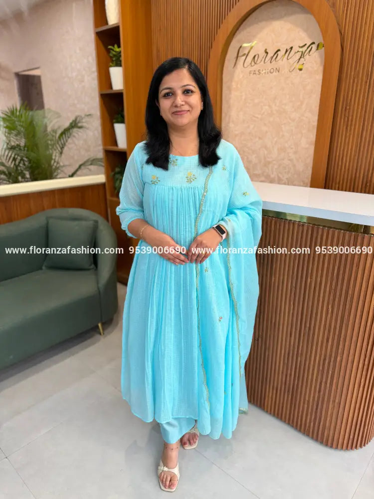 Premium 3 Piece Set in Cotton Kota - Light Blue(4122B) - Light Blue / L