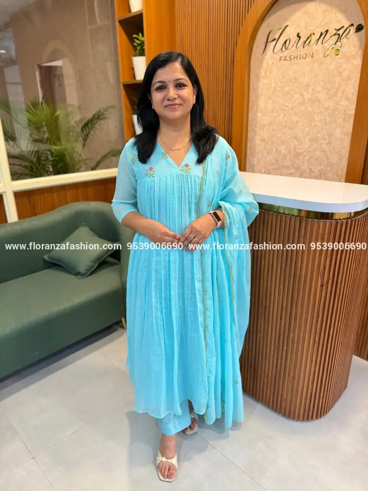 Premium 3 Piece Set in Cotton Kota - Light Blue(4132B) - Light Blue / L