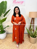 Premium 3 Piece Set In Imported Fabric - Burnt Orange (4066B) - Burnt Orange / M