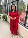 Premium 3 Piece Set In Mul-Chanderi - Red(4138A) - RED / M