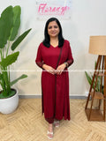 Premium 3 Piece Set In Wrinkle Rayon - Reddish Maroon (4063A) - Reddish Maroon / M