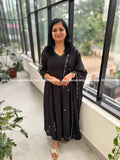 Premium Mul-Chanderi Anarkali 3 Piece Set - 3736 - M / BLACK