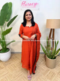Premium Party wear 3 Piece Set in Mul-Chanderi - Burned Orange (4079C) - Burned Orange / M