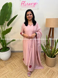 Premium Party wear 3 Piece Set in Mul-Chanderi - Champagne pink (4079B) - Champagne pink / M