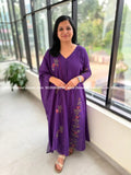 Premium Party wear 3 Piece Set In Mul-Chanderi - Violet (4098C) - Violet / M