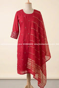 Premium Party Wear 3 Piece Set In Silk Blended Fabric - Red mix Rani Pink (3578C) - RED / XL
