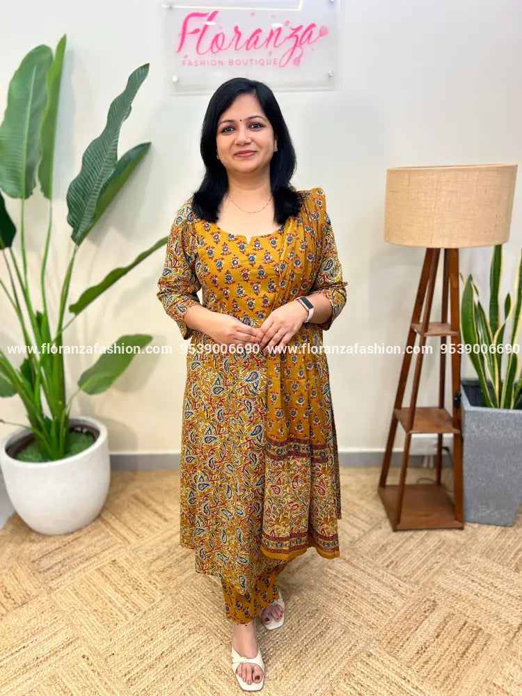 Printed Cotton 3 Piece Set - Mustard Yellow (3948A) - MUSTRAD YELLOW / M