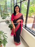 Semi Jute Saree- Black n Rani Pink(3596) - Black
