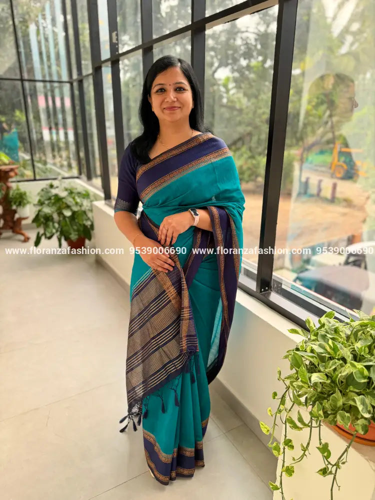 Semi Jute Saree - Peacock (4155) - PEACOCK