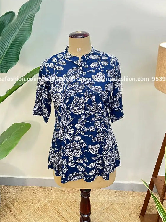 Short Kurti in Cotton - Navy Blue (1004C) - navy blue / M