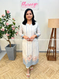 Slit Kurti in Handloom Cotton - Off-White n Bluish Grey (3980C) - Bluish grey / M