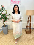 Slit Kurti in Handloom Cotton - Off-White n Pastel Green (3980B) - Pastel Green / M