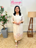 Slit Kurti in Handloom Cotton - Off-White n Yellowish Chiku (3980D) - Yellowish Chiku / M