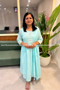 Top Bottom and Dupatta in Soft Mul-Cotton - 3144 - Aqua Blue / S