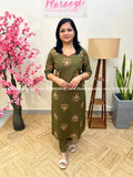 Top n Bottom set in Printed Cotton-Olive green (3931) - OLIVE GREEN / L