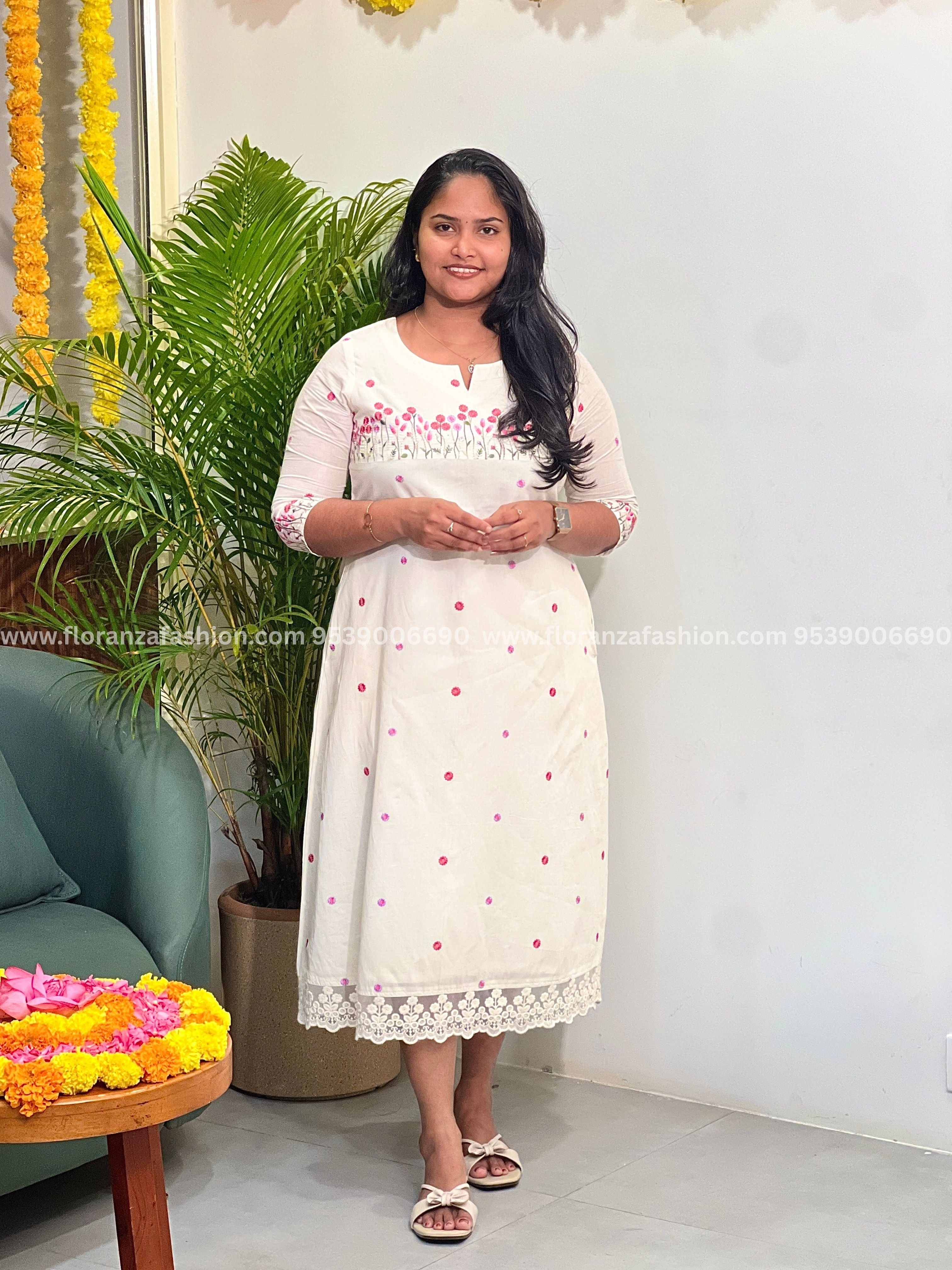 Pre-Book: Florista Onam Special Kurti in Kora Cotton With Embroidery - 3810