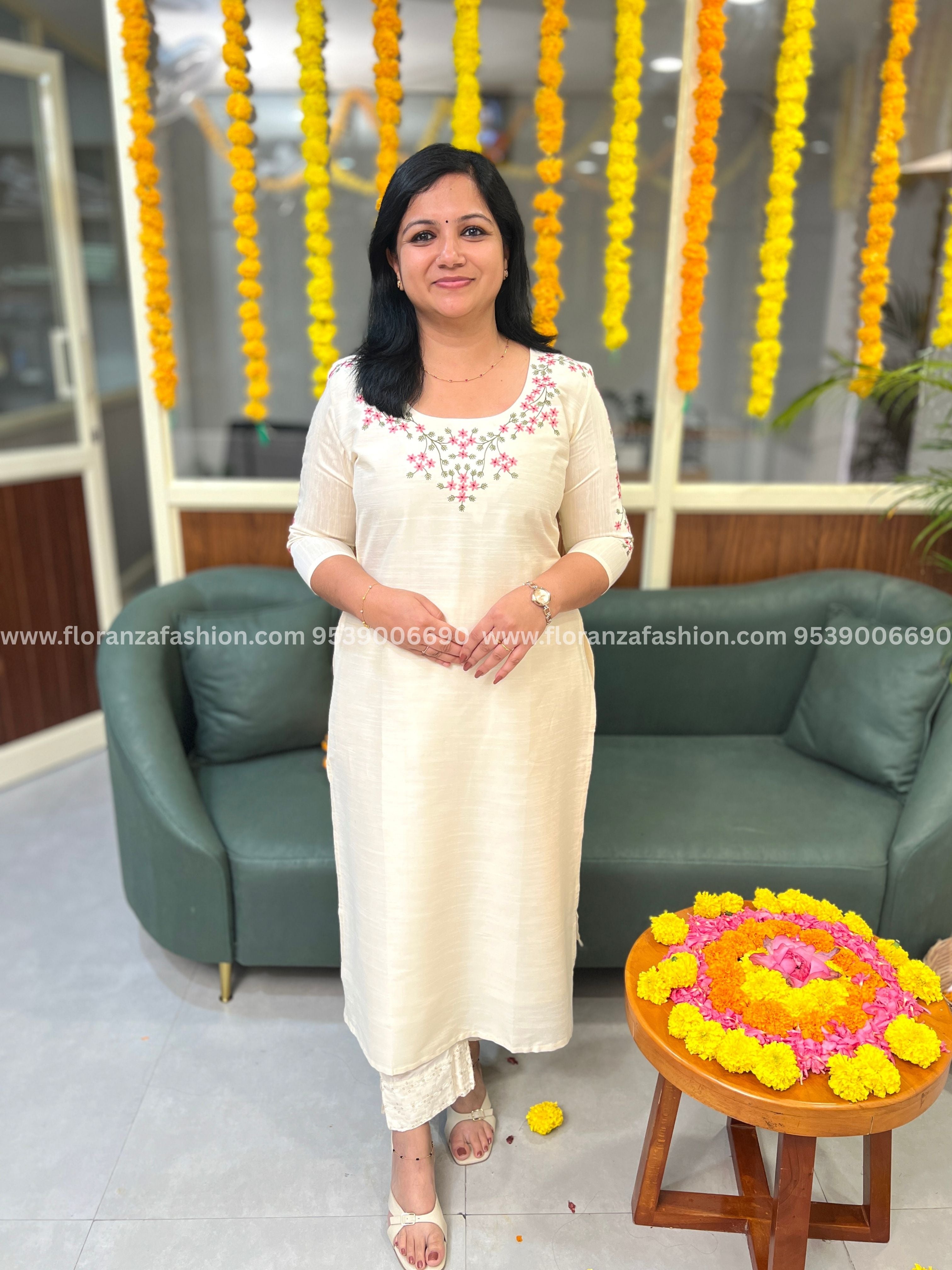 Pre-Book: Florista Onam Special Kurti in Slub Silk with Embroidery - 3817