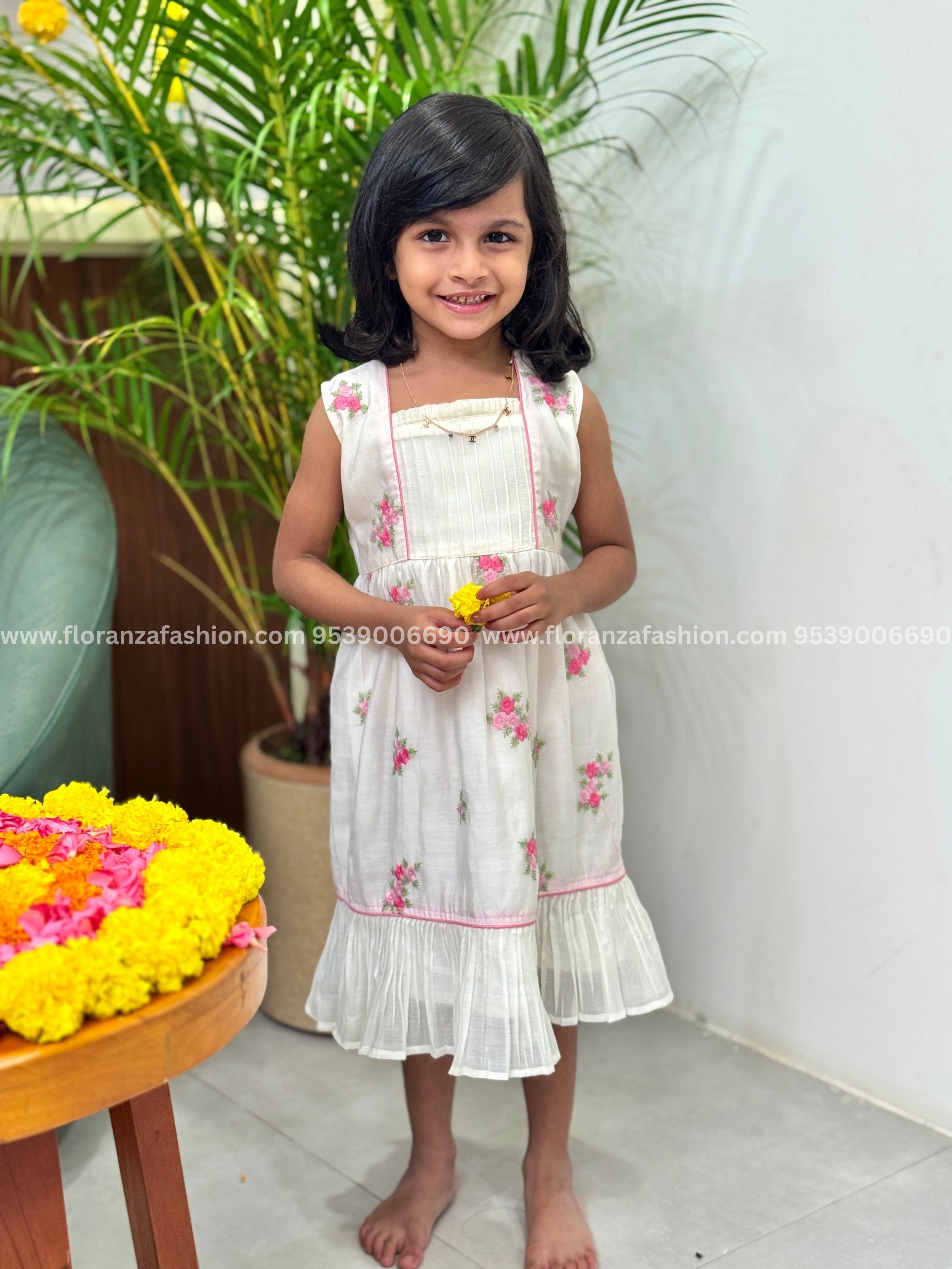Pre-Book: Florista Onam Special Kids Frock in Mul- Chanderi - 3820