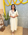 Pre-book: Florique Onam Special Kurti In Slub Silk With Embroidery -Off-White(3863)
